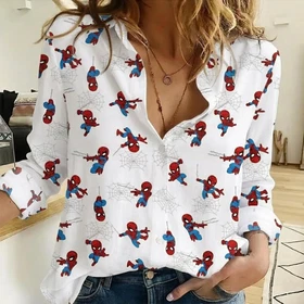 Spiderman Comic Print Blouse Marvel Avengers Summer Top Super Hero Fan Gift
