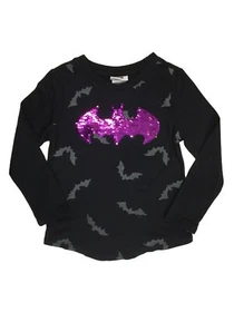 Girls DC Comics Batgirl Batman Purple & Gold Halloween Flip Sequin Shirt