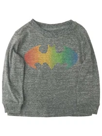 DC Comics Infant & Toddler Boys Long Gray Batman Rainbow Tee Shirt T-Shirt