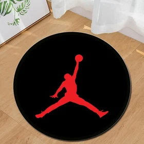 Basketball Inspired Round Rug - Black and Red Sports Theme Carpet for Fans