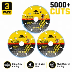 Diamond Cutting Wheel 4 1/2 Inch Metal Cut-Off with 5000+ Cuts on Rebar - 3 Pack