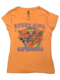 DC Comics Womens Orange Every Girl Loves A Superhero Batman Tee Shirt