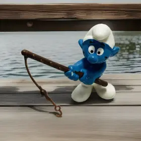 20101 BULLYLAND Angler Smurf Fishing Pole Toy Figure Bully