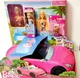 ​Barbie Toy Car Bright Pink 2-seater Convertible + Pool Playset+ Chelsea & Puppy