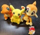 Pok&eacute;mon 3 Plush Characters.  Charmander, Pikachu, Chimchar. The Toy Factory