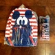 DISNEY STORE Mickey Mouse Red White Blue Striped Backpack & Water Bottle Set NWT