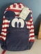 Disney Mickey Mouse Red/White/Blue Americana Striped Backpack New