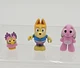 Three Bluey toy mini figures. Floppy, Bartlebee and Chattermax Owl. Moose Ludo