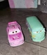Lot Of 2 Disney PIXAR Cars Fillmore Diecast Hippie Van & Meeker Pink  Toy Mattel