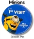 MINIONS UNIVERSAL STUDIOS THEME PARK ORLANDO "MY 1st VISIT 3' PIN" RARE!