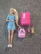 Barbie Doll Travel Playset with Puppy Luggage Accessories Stickers Mattel
