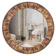 30 Inch Dark Solid Wood Round Wall Mirror, Brown Wooden Decorative Circle Mir...